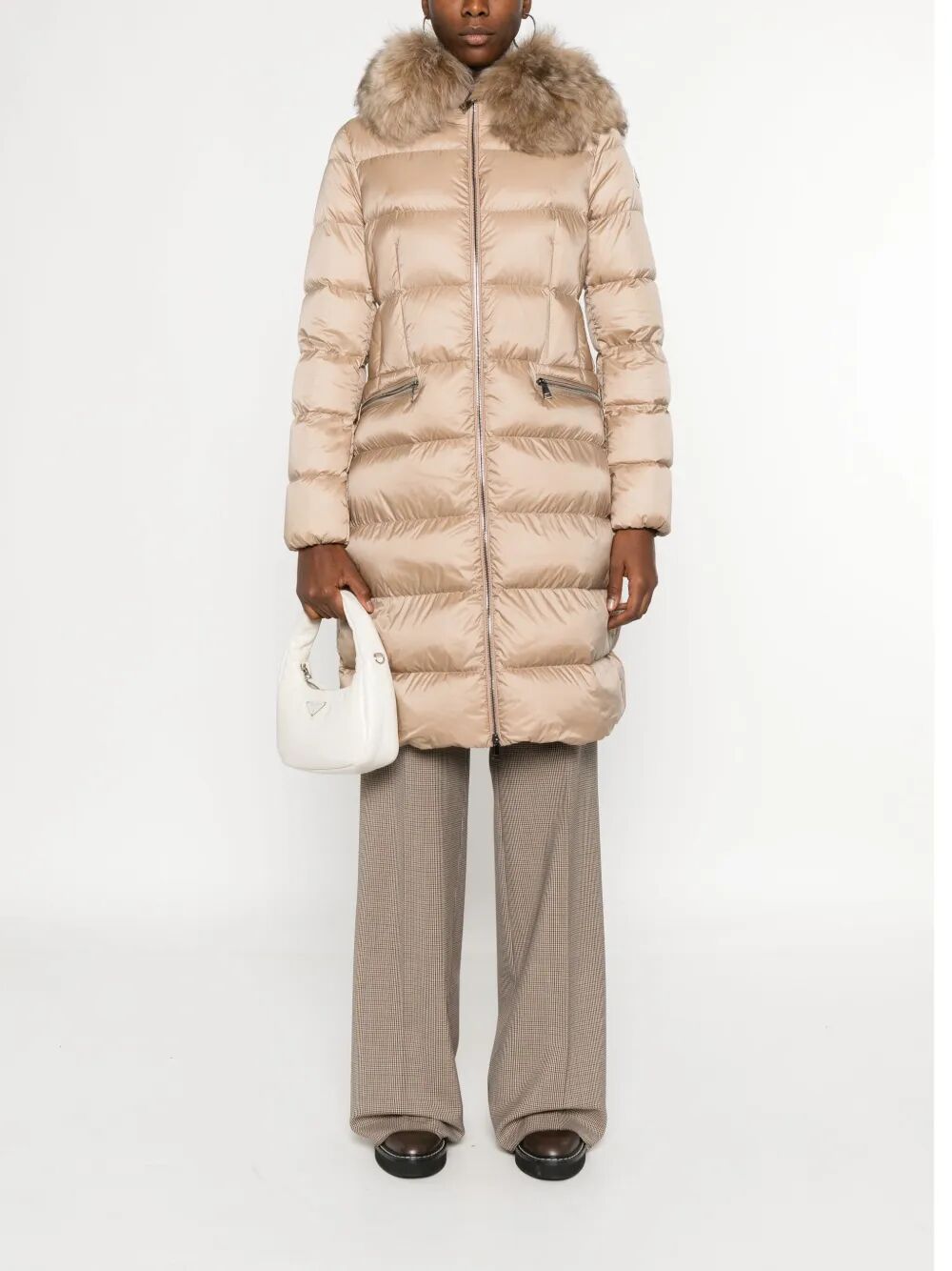 MONCLER Hooded Shearling-Trimmed Long Down Jacket