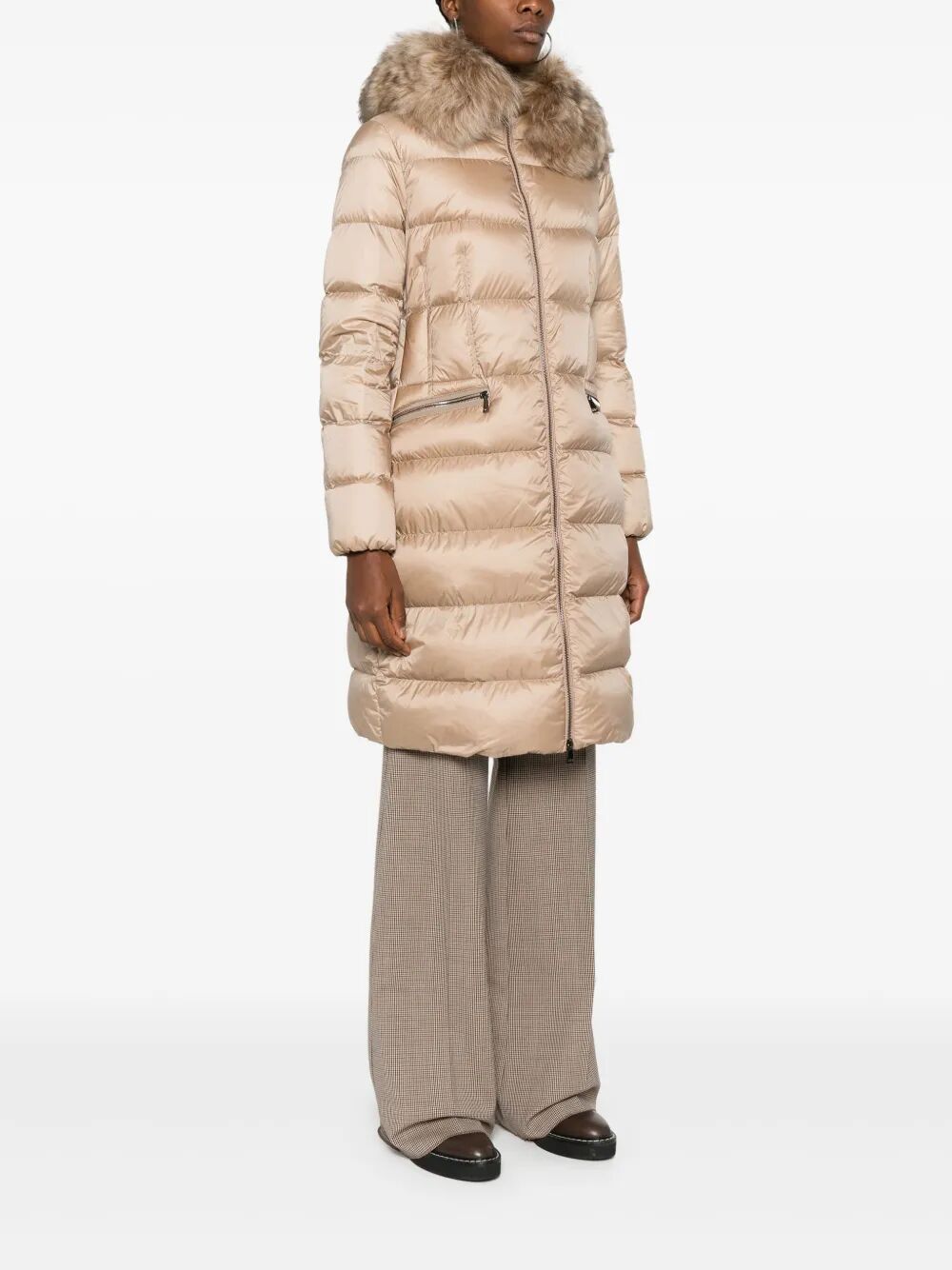 MONCLER Hooded Shearling-Trimmed Long Down Jacket