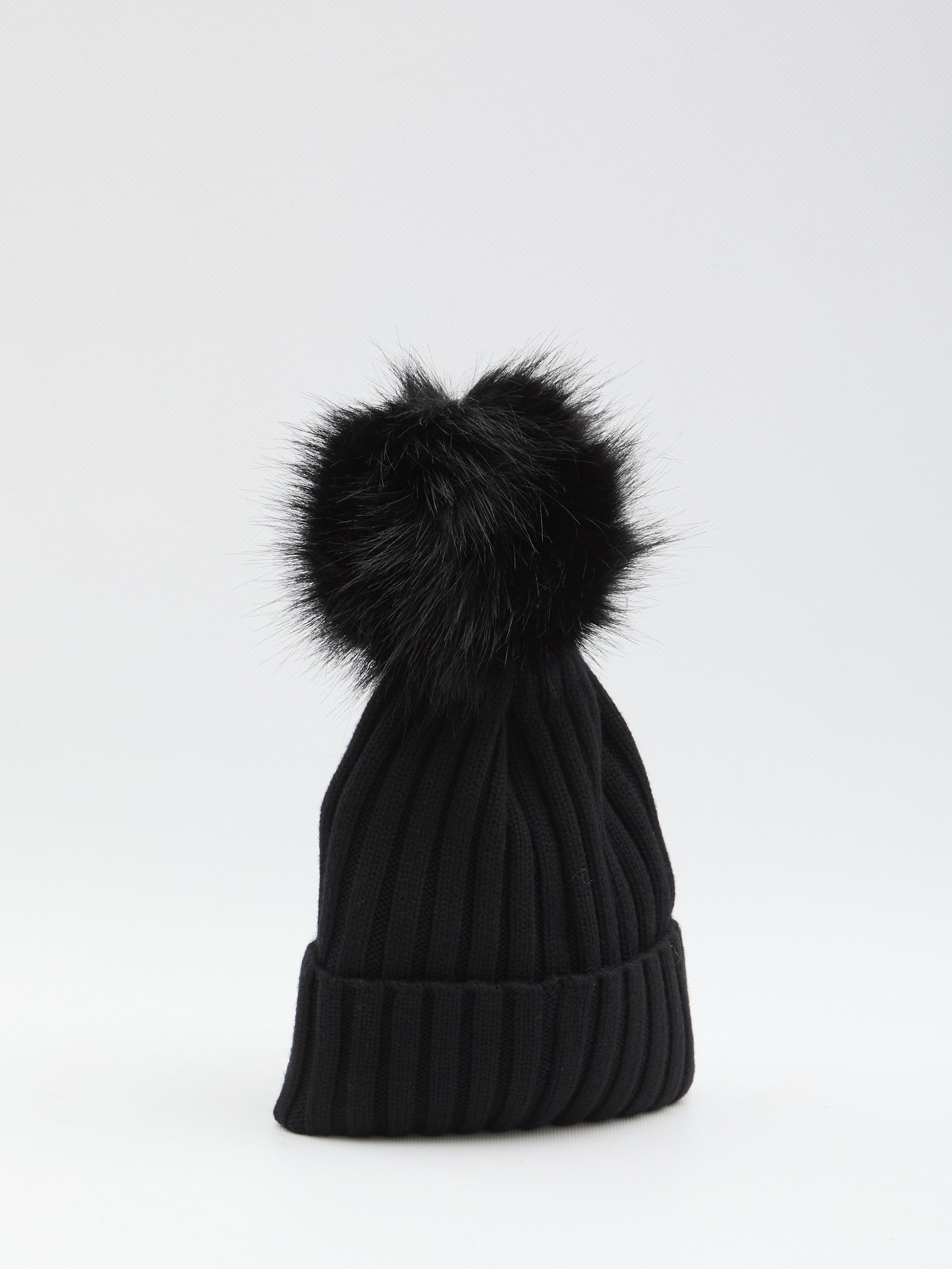 MONCLER Wool Beanie with Synthetic Pom-Pom
