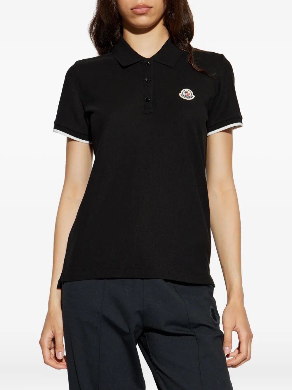 MONCLER Logo Patch Cotton Piqué Polo Shirt for Women