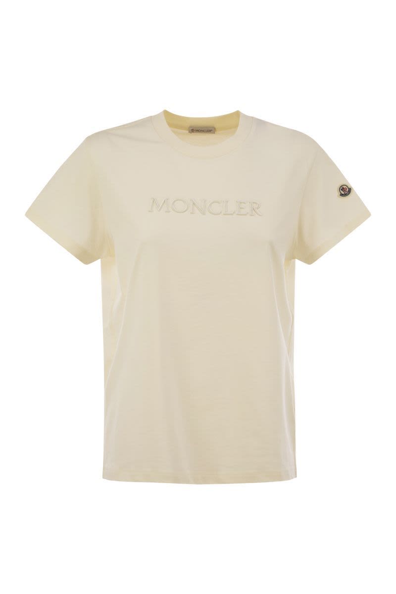 MONCLER Cotton T-Shirt with Tone-on-Tone Embroidered Logo