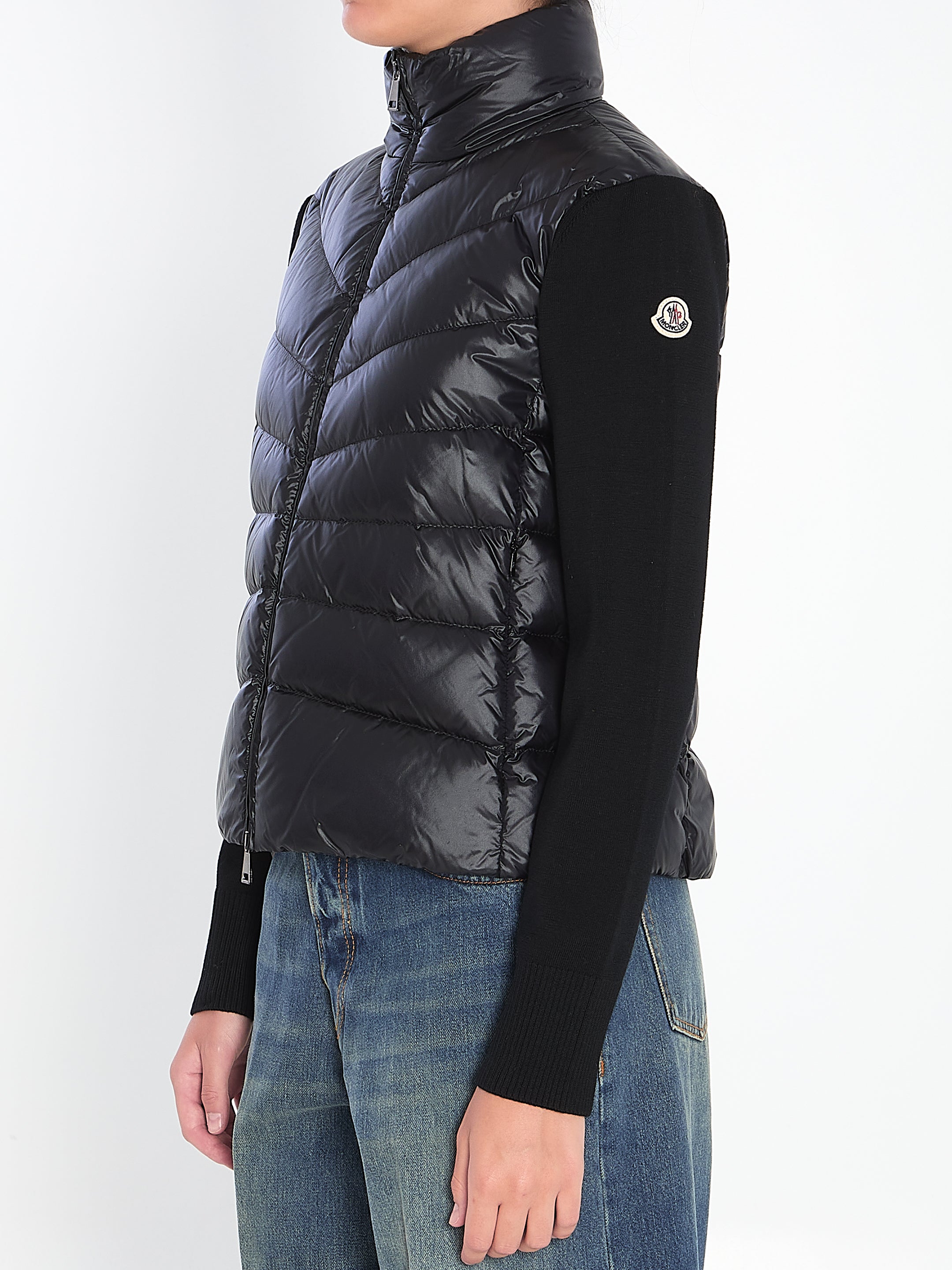 MONCLER Padded Virgin Wool Sweater with Stand-Up Collar
