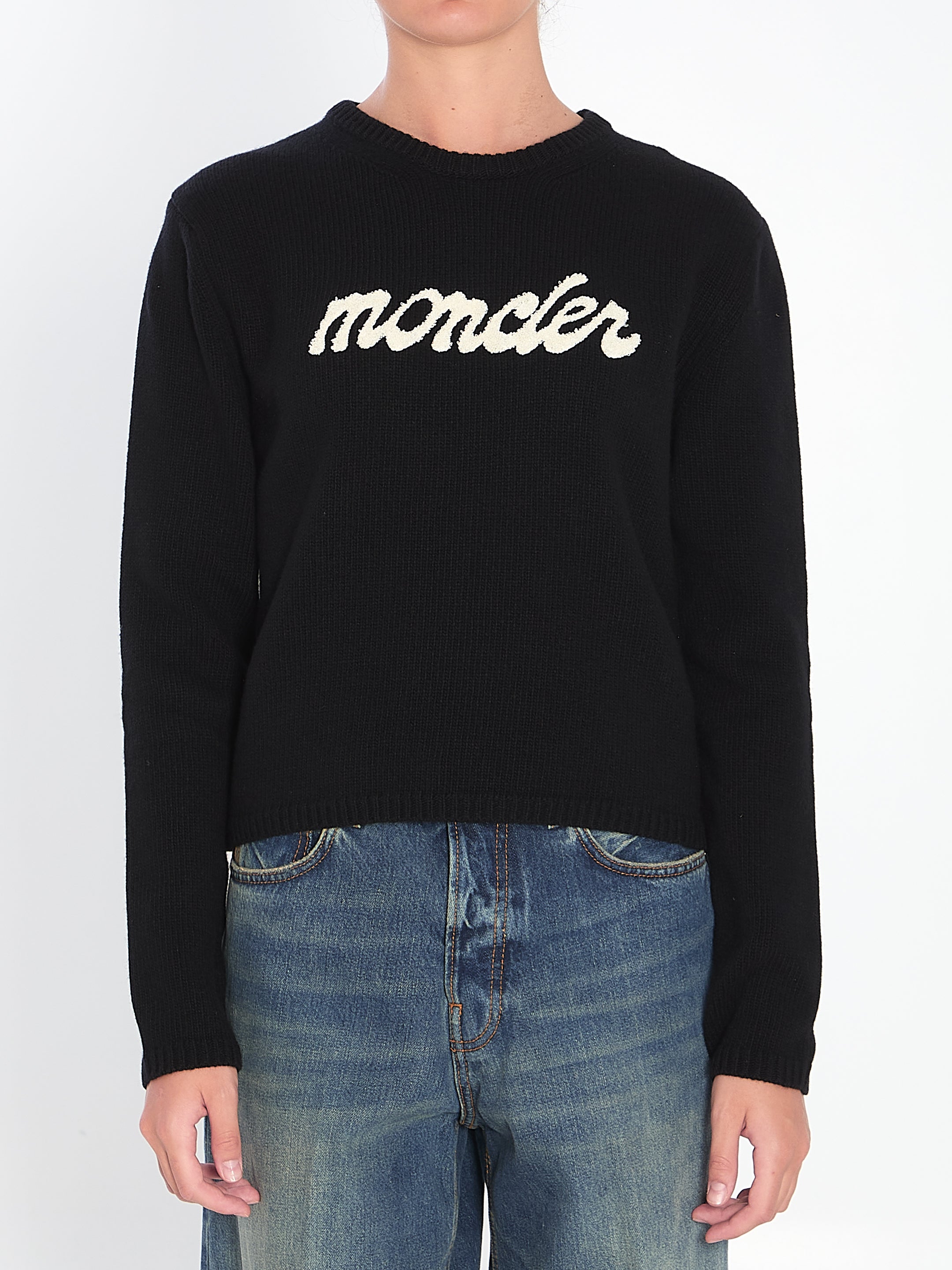 MONCLER Elegant Cursive Logo Wool and Cashmere Jumper