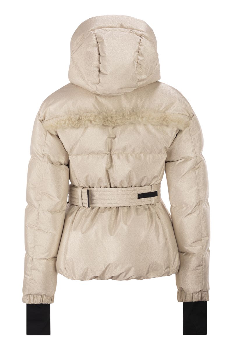 MONCLER GRENOBLE Mini Metallic Ski Jacket with Shearling Hood