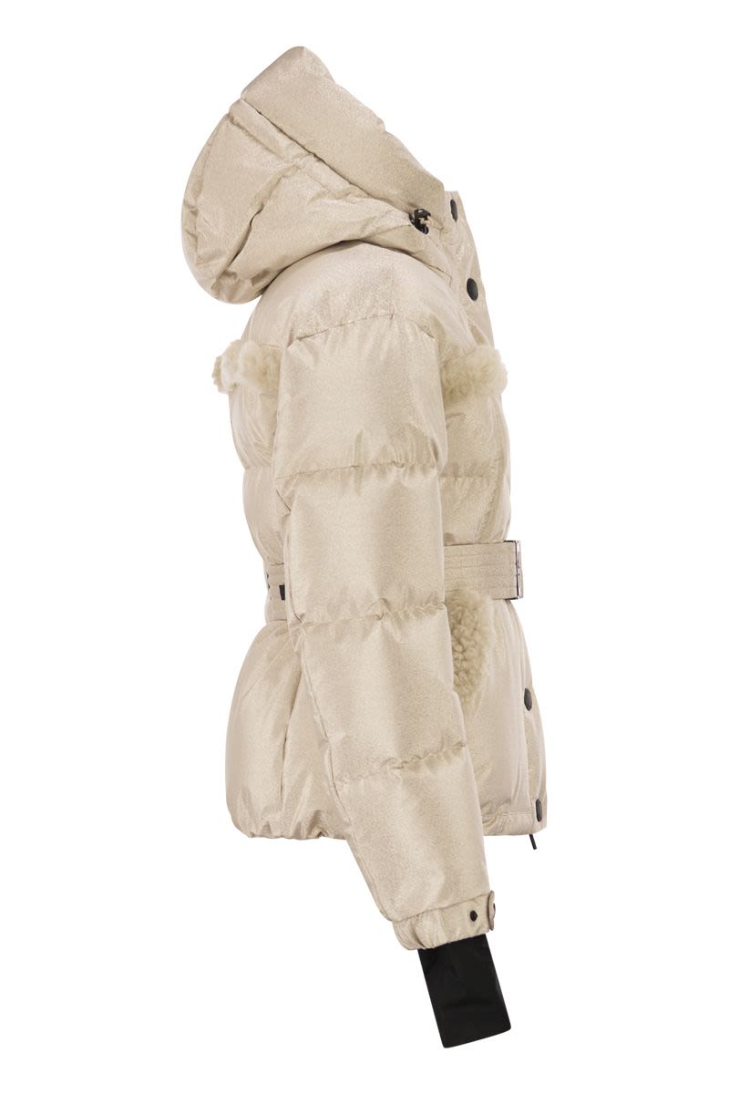 MONCLER GRENOBLE Mini Metallic Ski Jacket with Shearling Hood