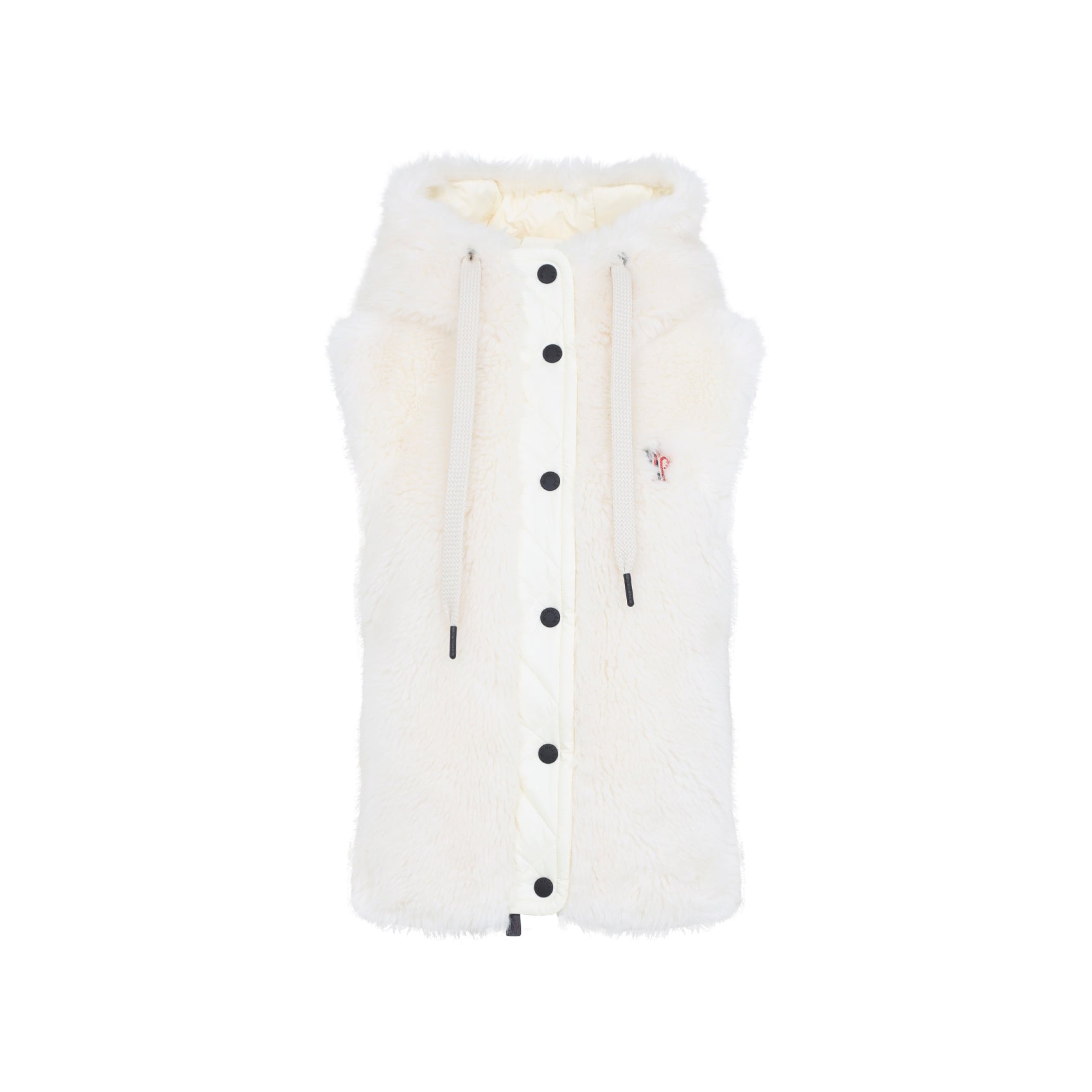 MONCLER GRENOBLE Sleeveless Down Vest with Faux Fur Chest Logo Patch