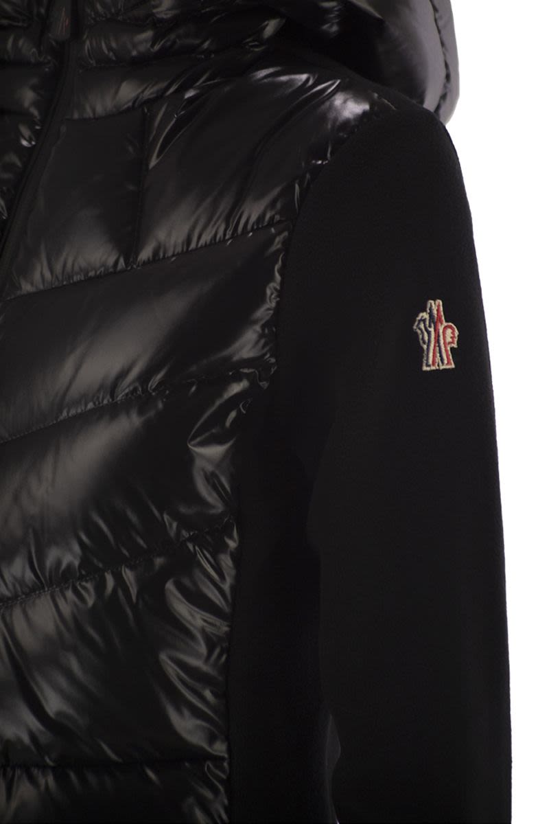 MONCLER Women's Hooded Cardigan Sweater with Fleece Sleeves - Size S