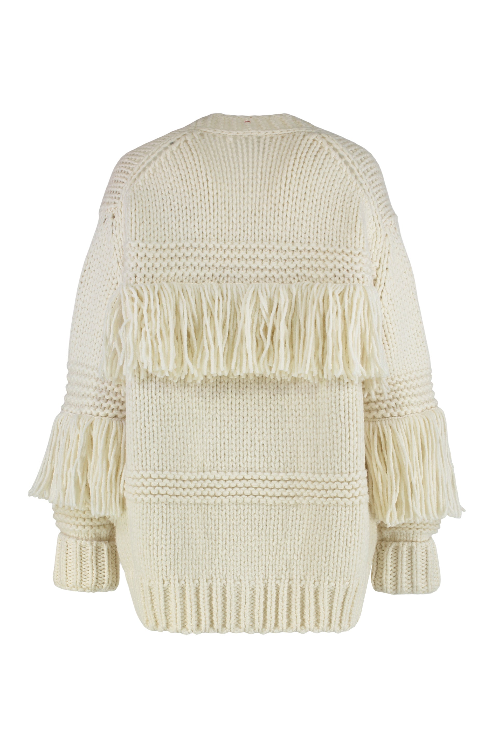 Moncler Grenoble Mixed Wool Fringed Cardigan