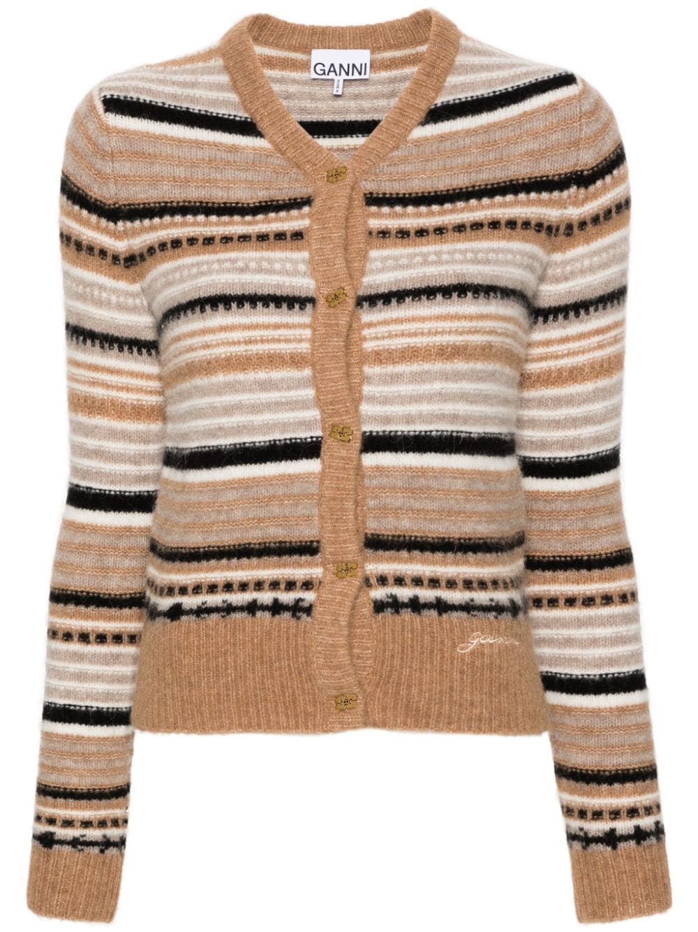 GANNI Regular Fit Cardigan with Stripe Pattern