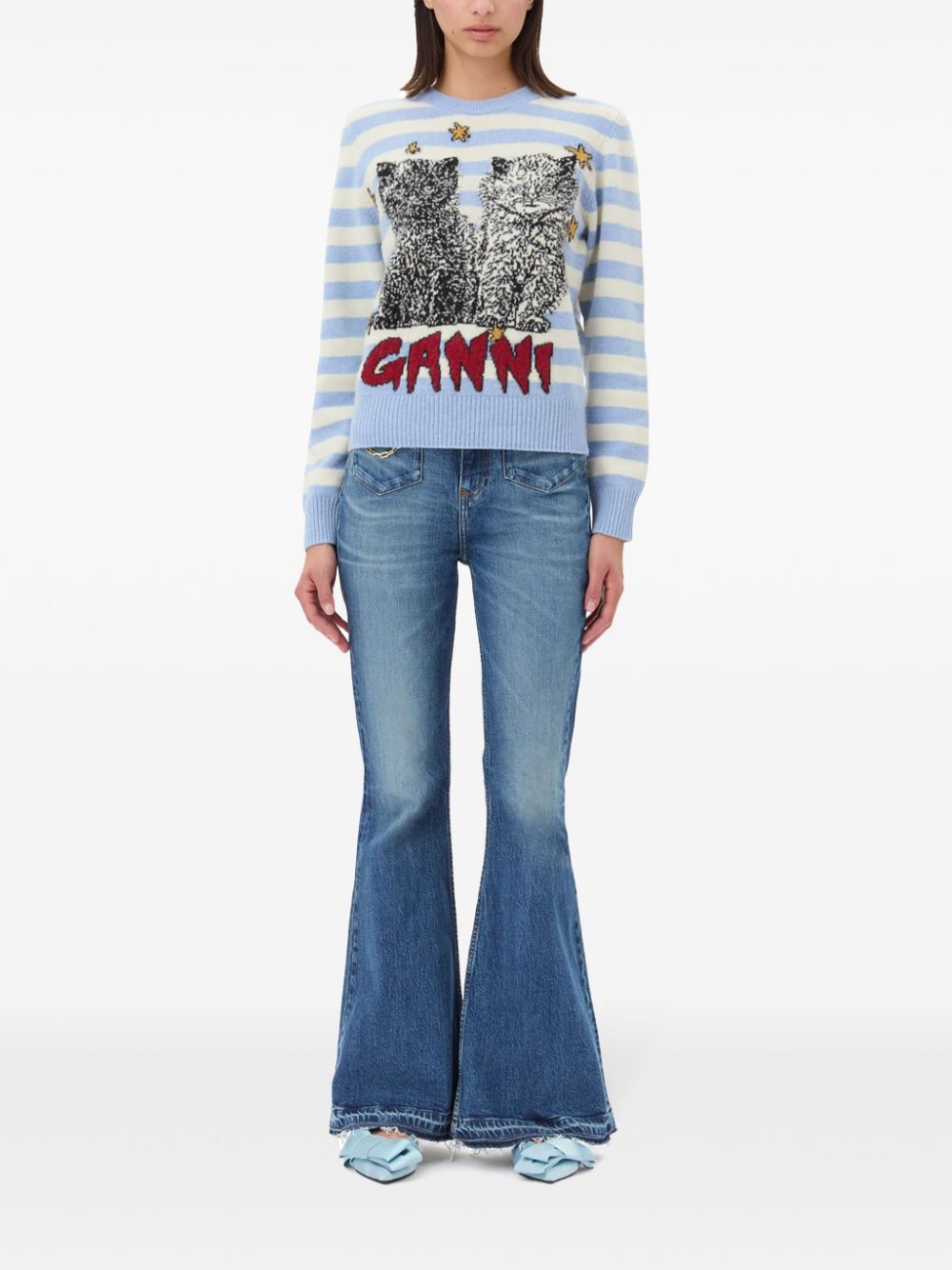 GANNI Embroidered Striped Wool Sweater - Women's