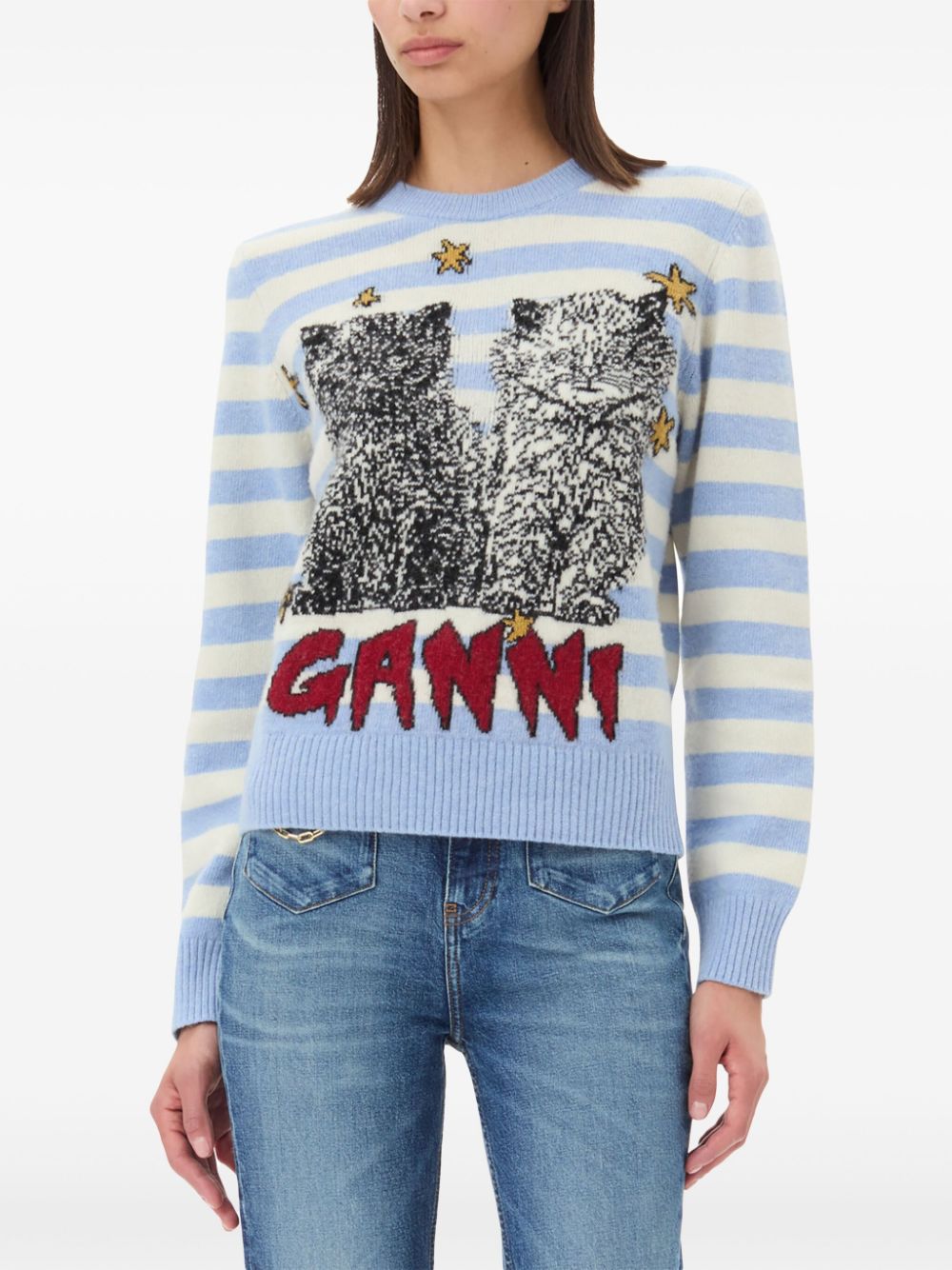 GANNI Embroidered Striped Wool Sweater - Women's