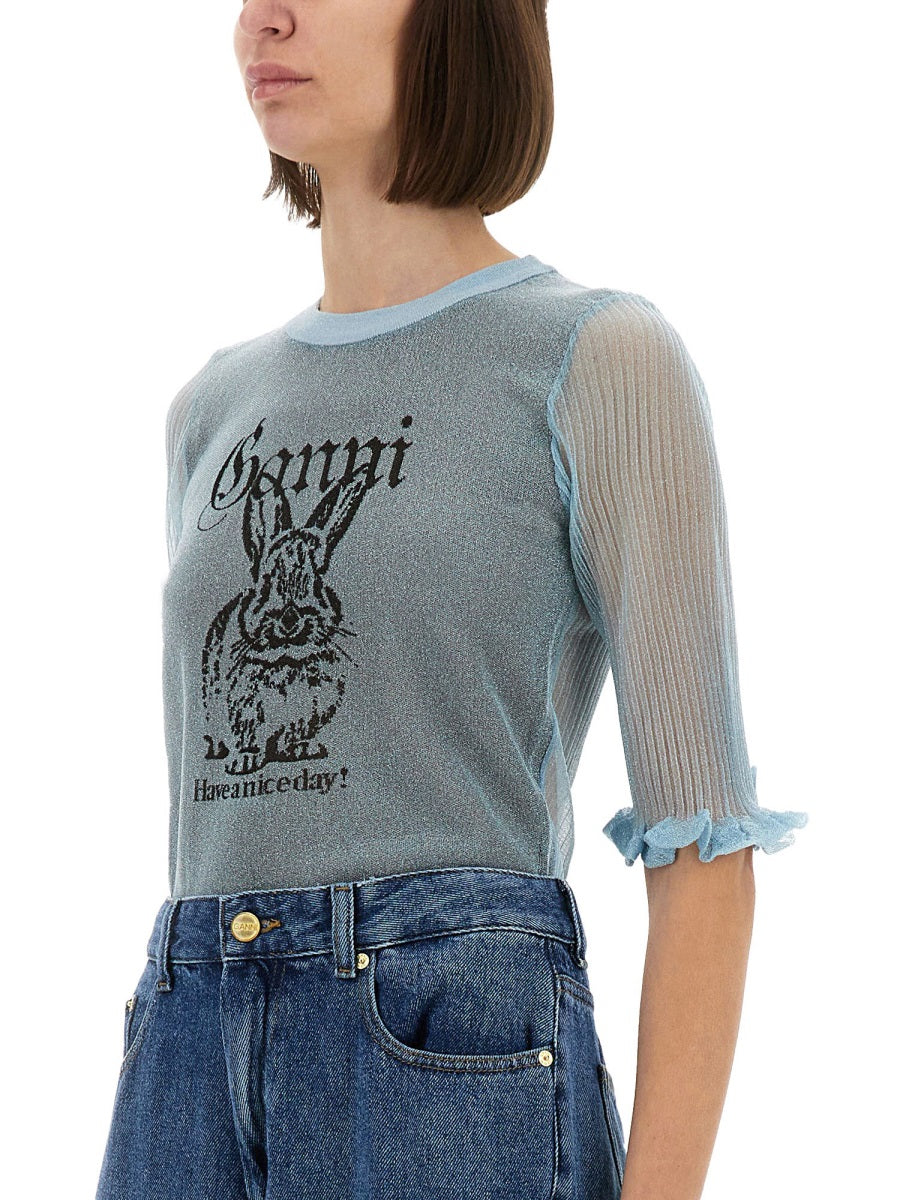 GANNI Bunny Crewneck Top - Women’s Three-Quarter Sleeve