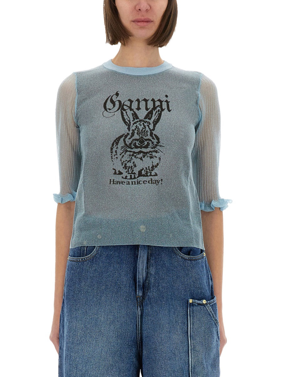 GANNI Bunny Crewneck Top - Women’s Three-Quarter Sleeve
