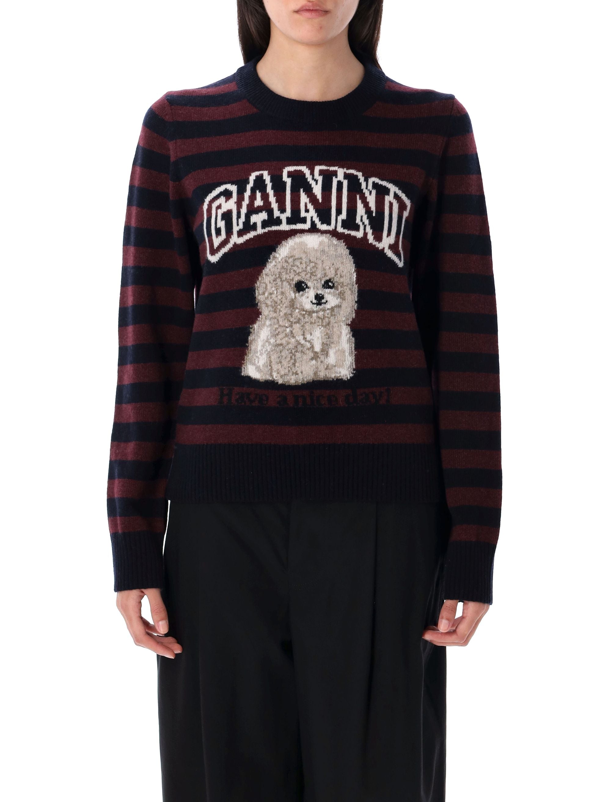GANNI Knit Poodle Stripe Sweater - Women's