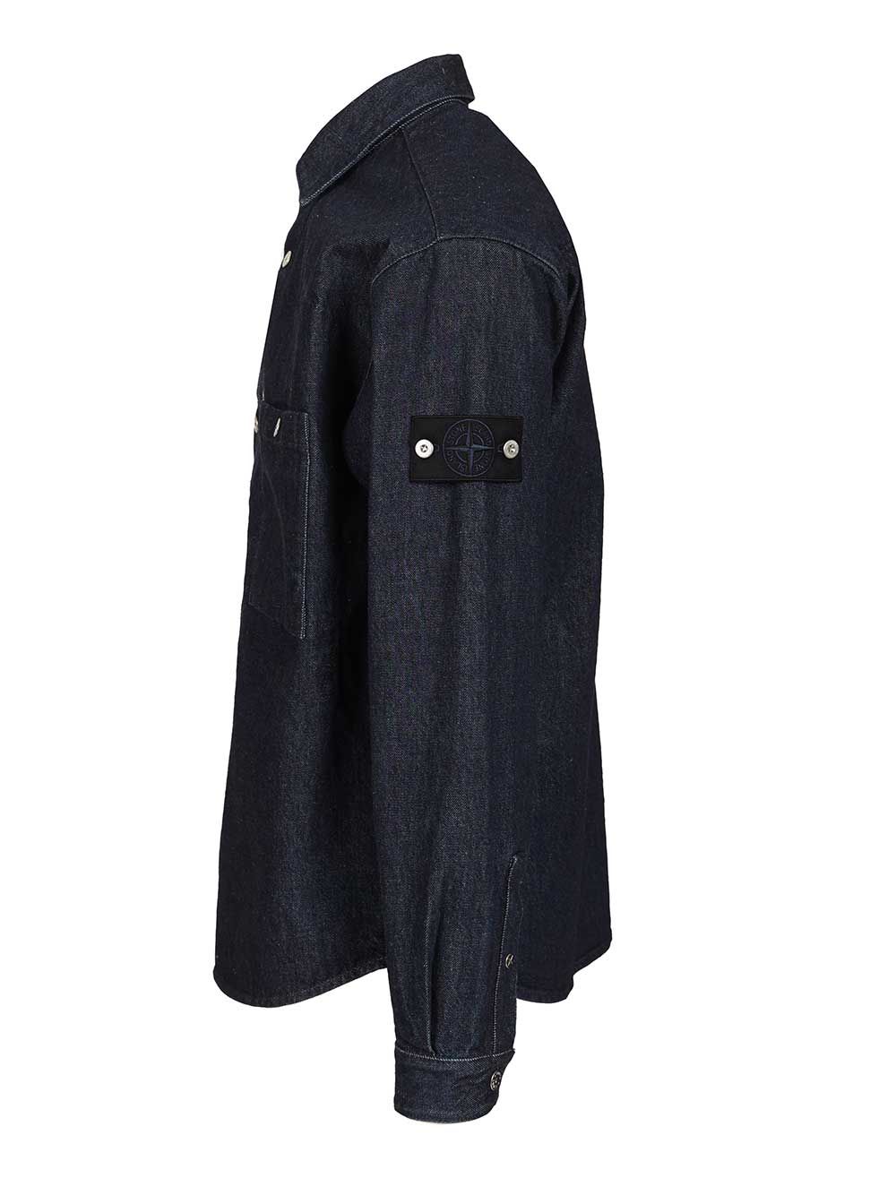 STONE ISLAND Classic Denim Shirt with Snap Pockets