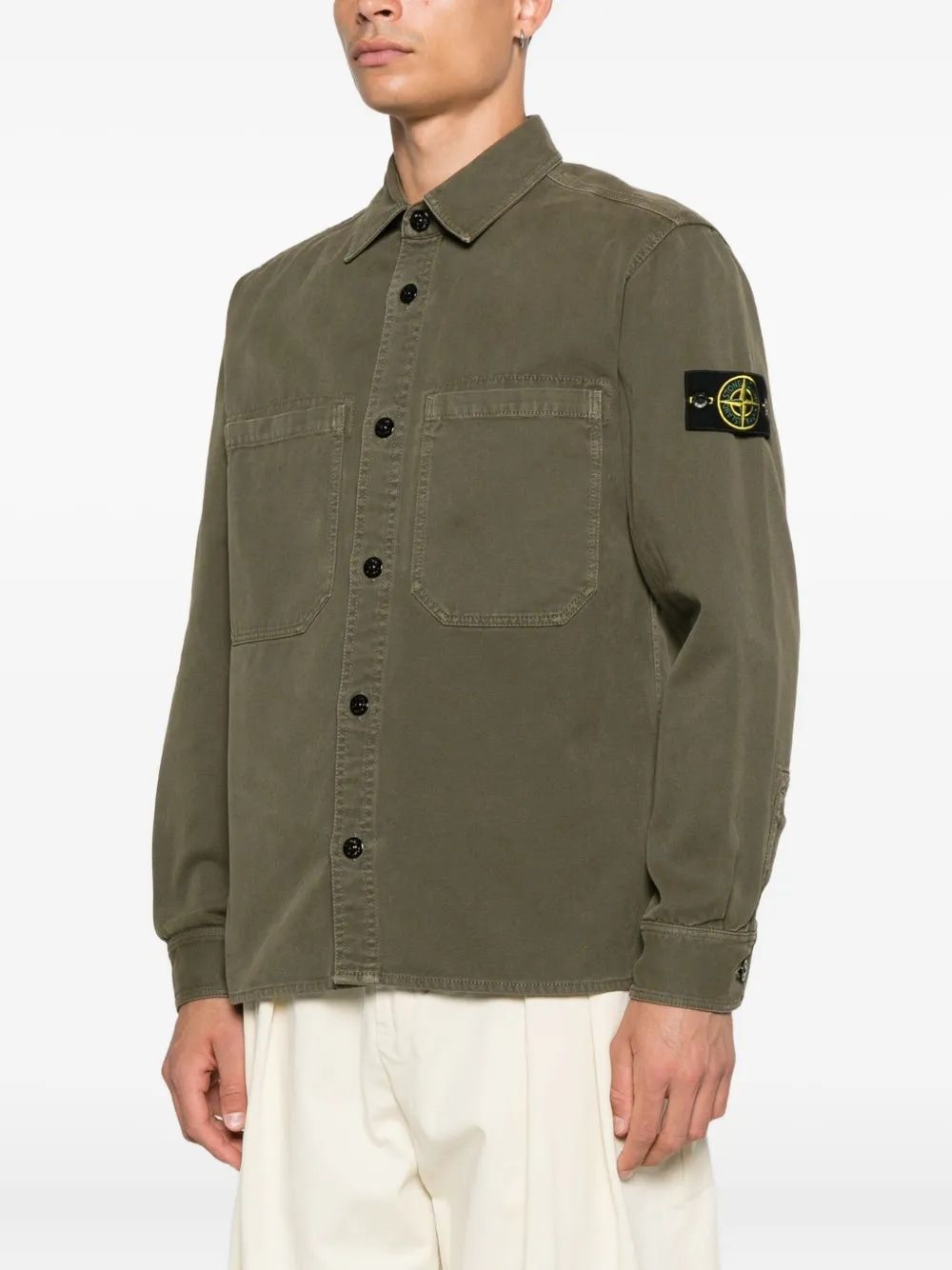 STONE ISLAND Organic Cotton Shirt with Button Fastening and Dual Chest Pockets