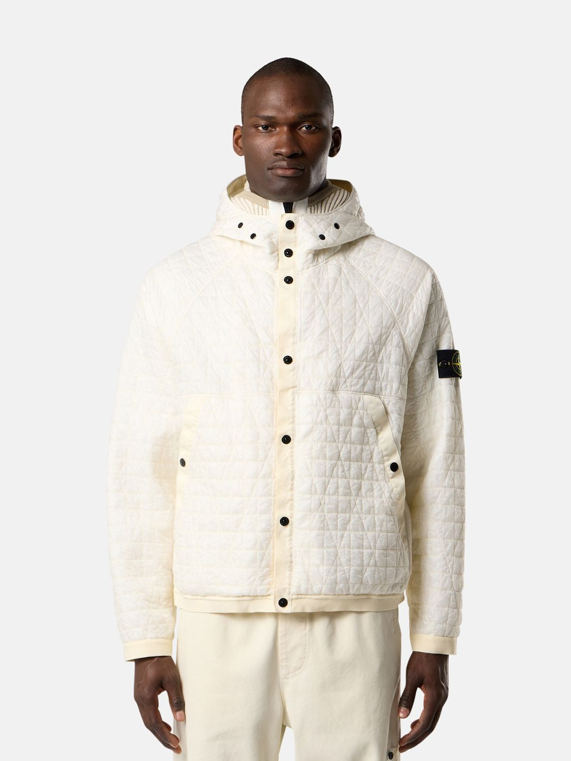 STONE ISLAND Men's Ivory Jacket with Buttons and Logo Patch