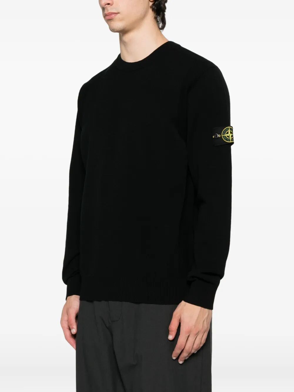 STONE ISLAND Stretch Wool Crewneck Sweater with Reverse Stitch Details