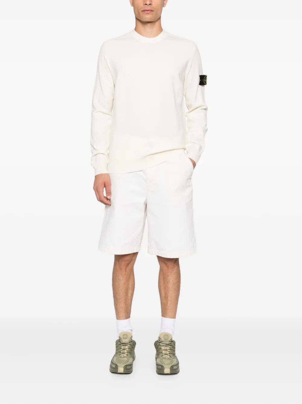 STONE ISLAND Stretch Wool Crewneck Sweater with Reverse Stitch Details