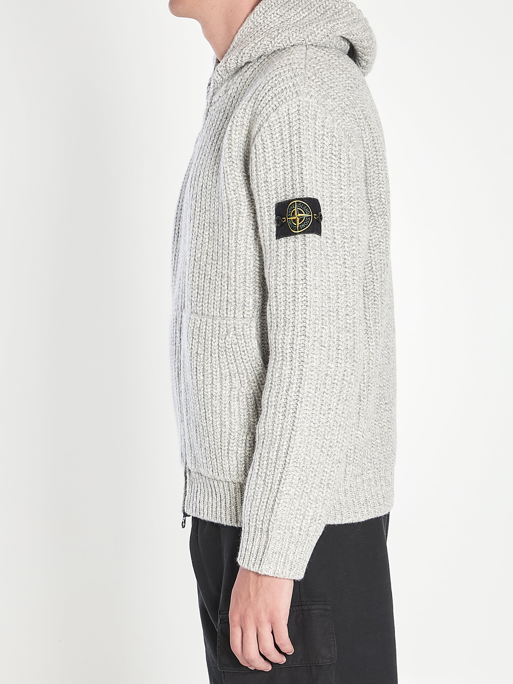 STONE ISLAND Oversized Fisherman Sweater with Hood - Men's