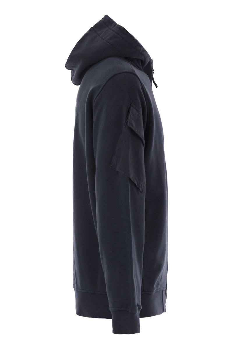 STONE ISLAND Hooded Zip-Up Hoodie with Sleeve Pockets
