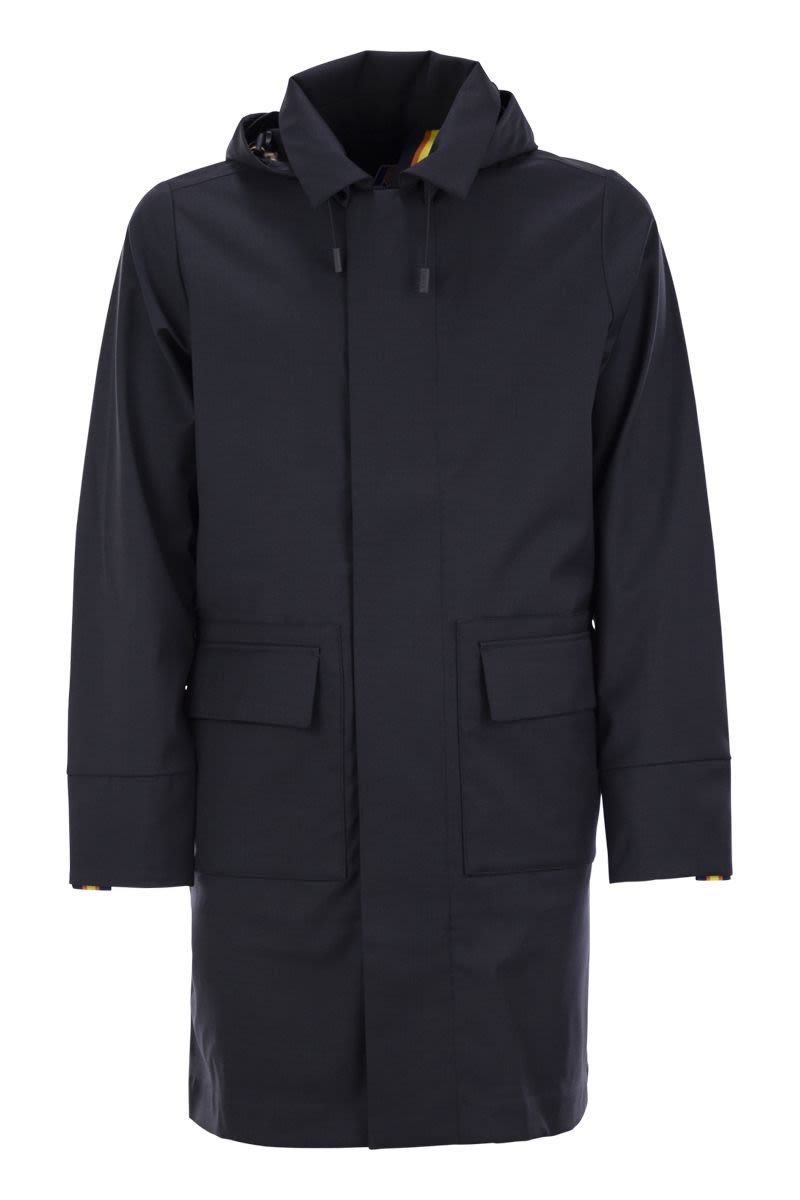 K-WAY Three-Quarter Length Men's Jacket in Wool-Blend Technical Fabric