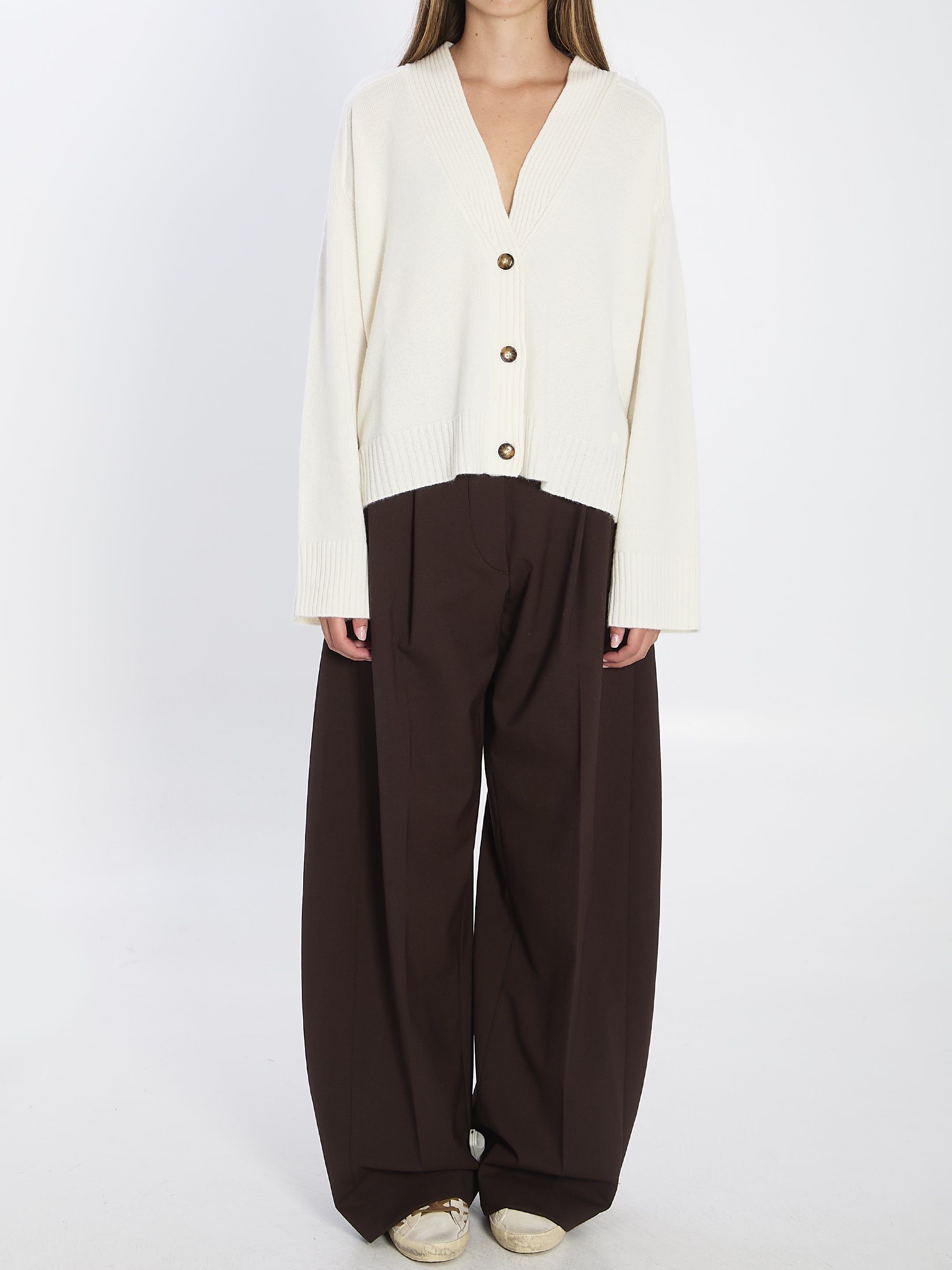 LOULOU DE SAISON V-Neck Cashmere Cardigan in Relaxed Fit - Size M