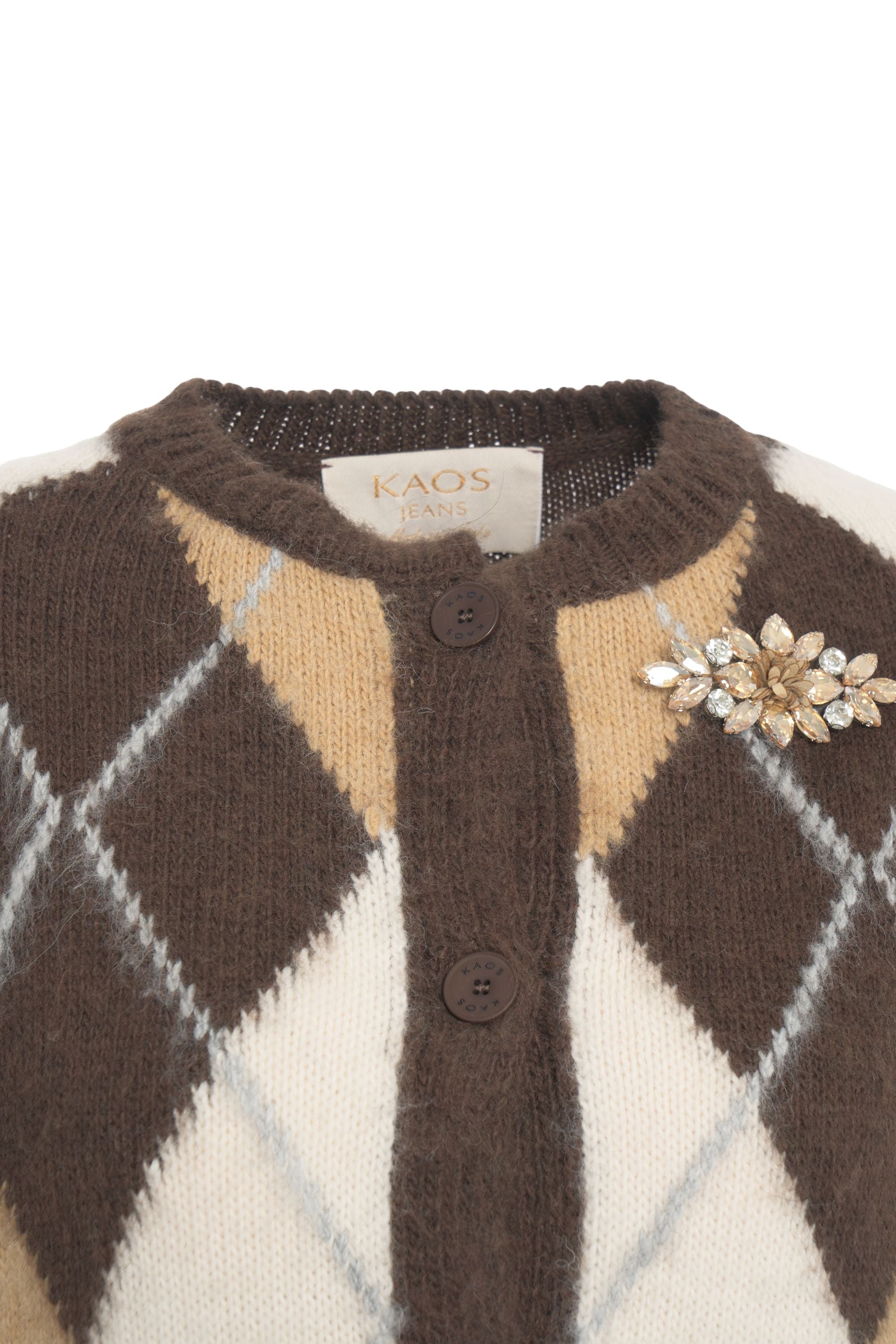 KAOS Women’s Luxurious Argyle Cardigan with Decorative Pin
