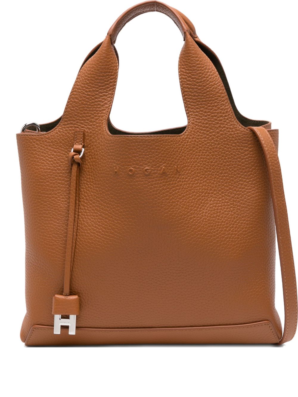 HOGAN Pebbled Leather Tote Handbag with Detachable Shoulder Strap