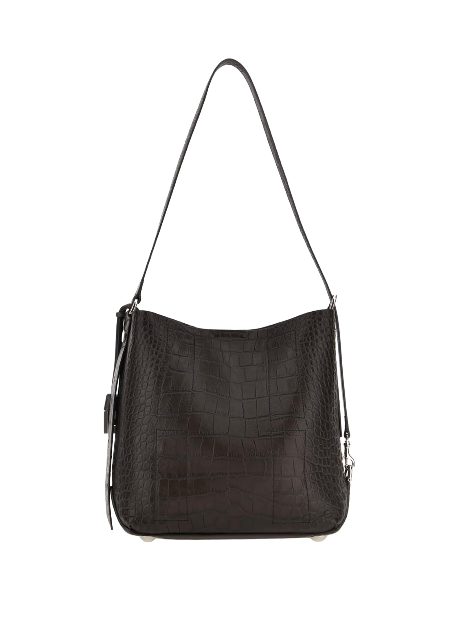HOGAN Mini Hobo Handbag in Crocodile-Print Leather with Adjustable Shoulder Strap