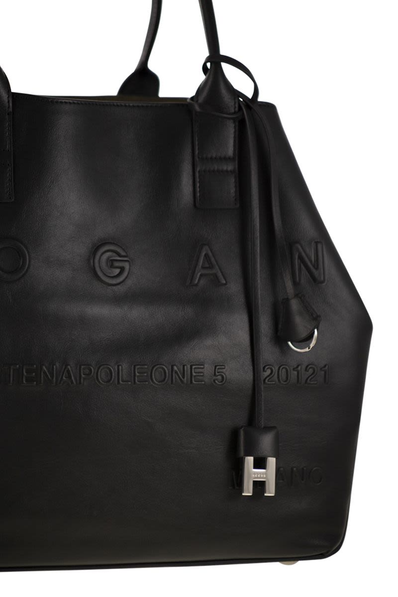 HOGAN Medium Leather Shopping Handbag with Adjustable Closure