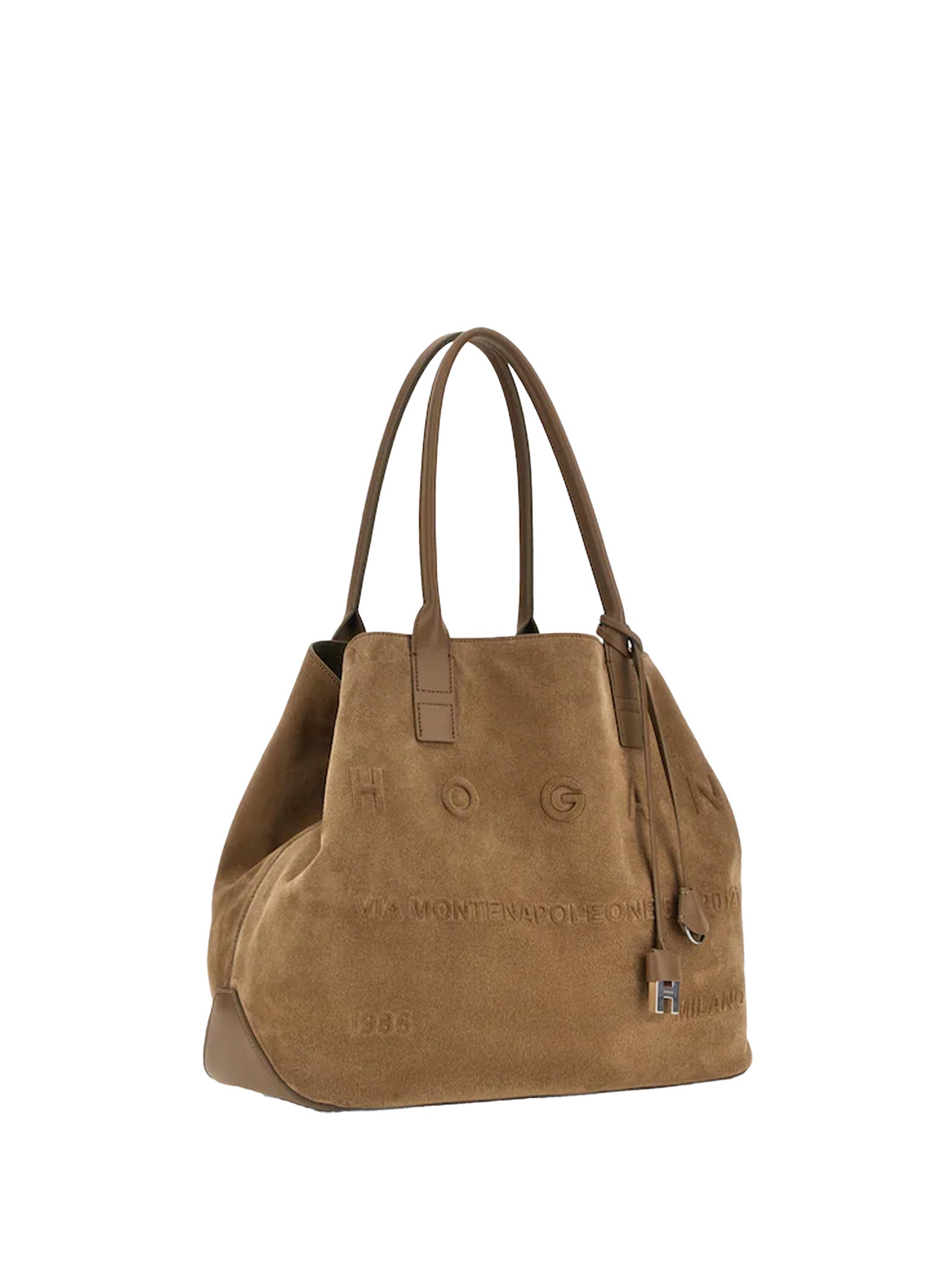 HOGAN Women's Suede Leather Shopping Handbag with Smooth Inserts