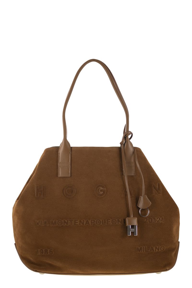 HOGAN Medium Script Shopping Handbag - Suede 40x30x15.5 CM