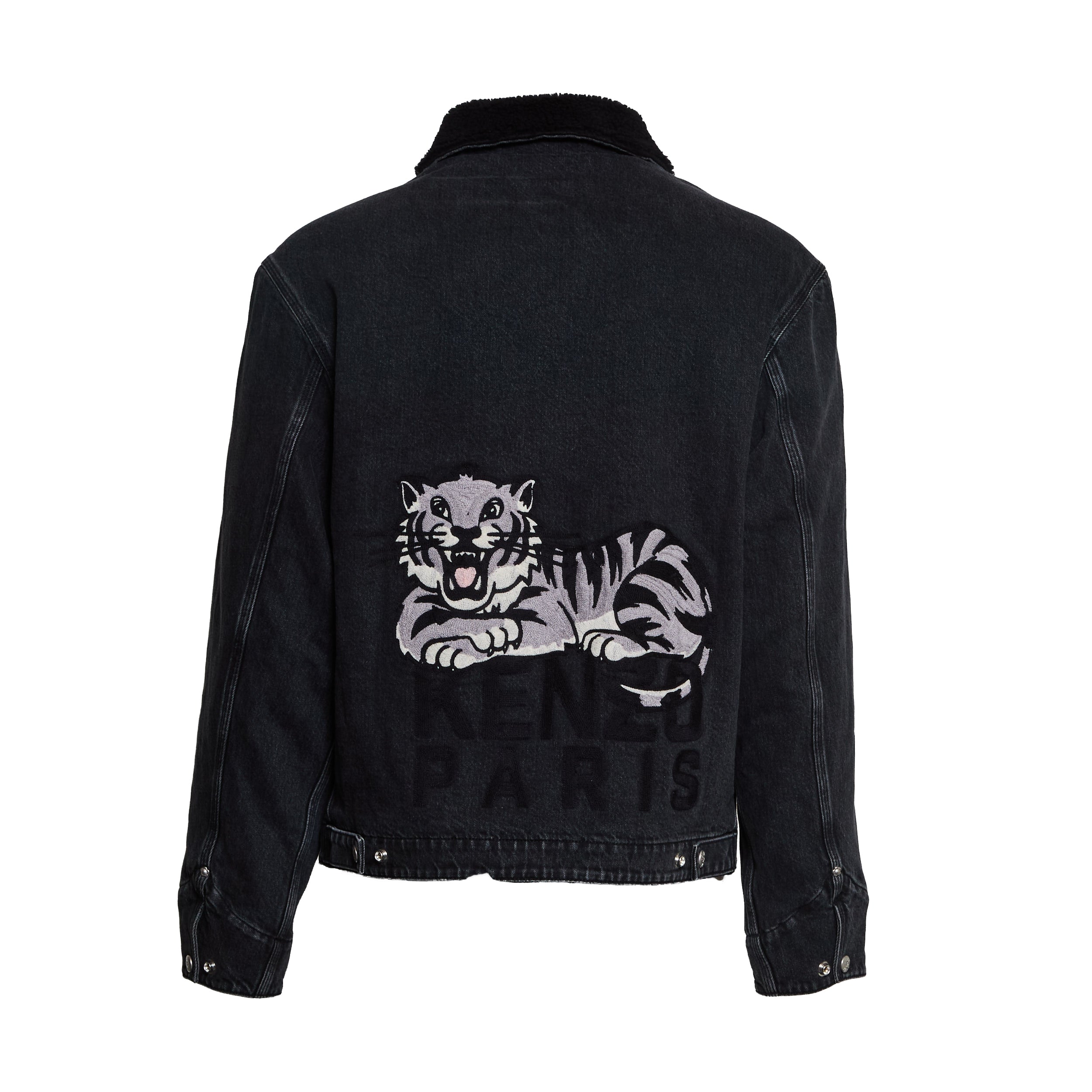 KENZO Utility Fleece Denim Jacket with Happy Tiger Embroidery