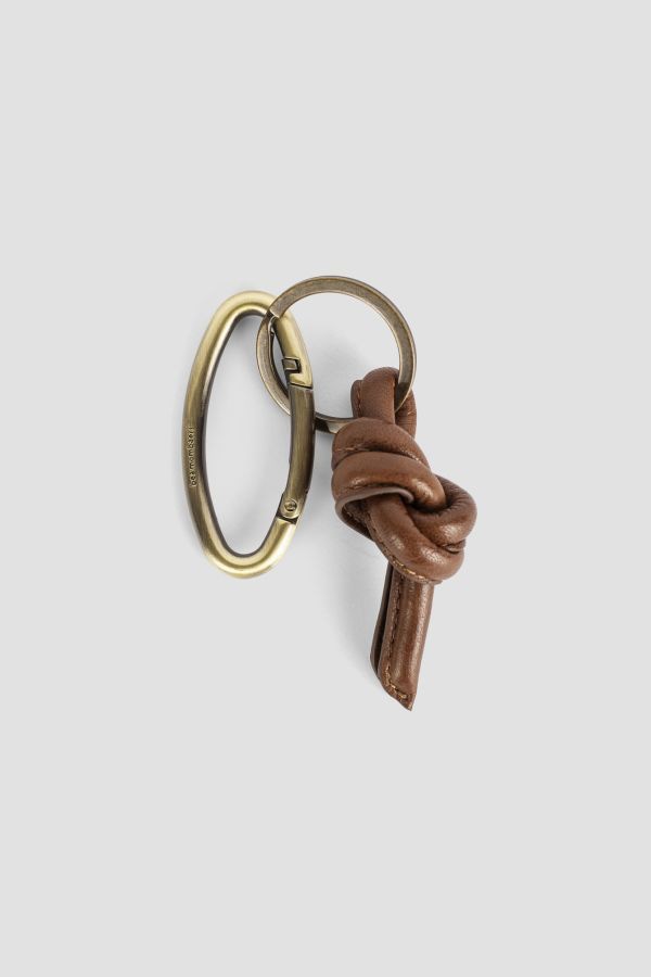 BEA MOMBAERS Cognac Leather Key Ring with Clip Hook