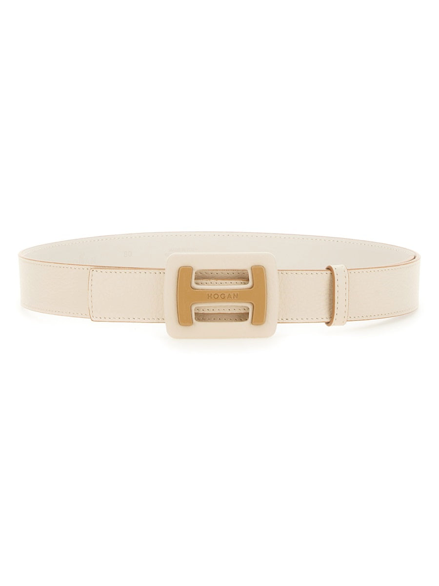 HOGAN Hammered Leather Belt with Maxi Buckle