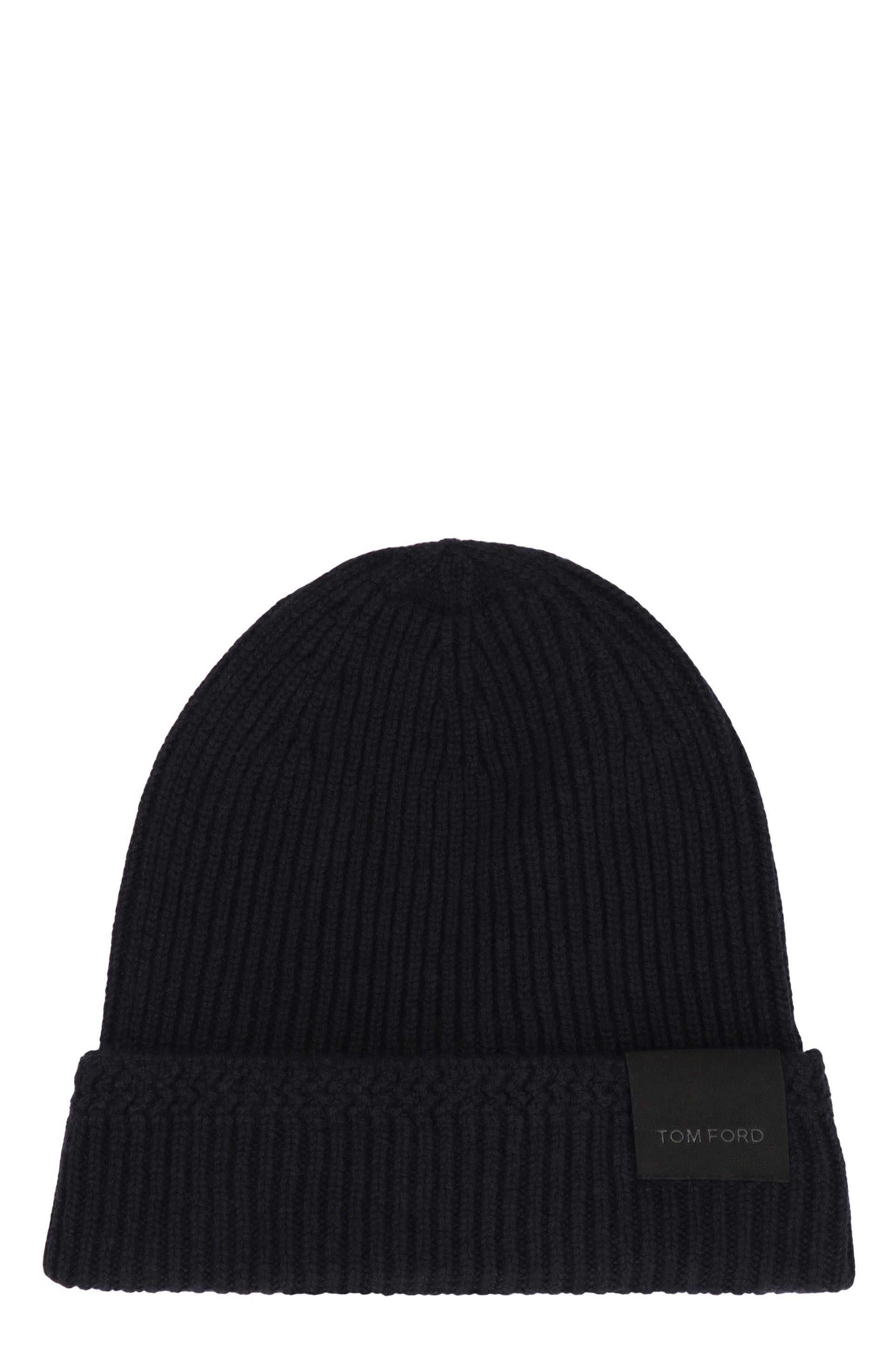 TOM FORD Ribbed Knit Beanie with Front Logo Detail