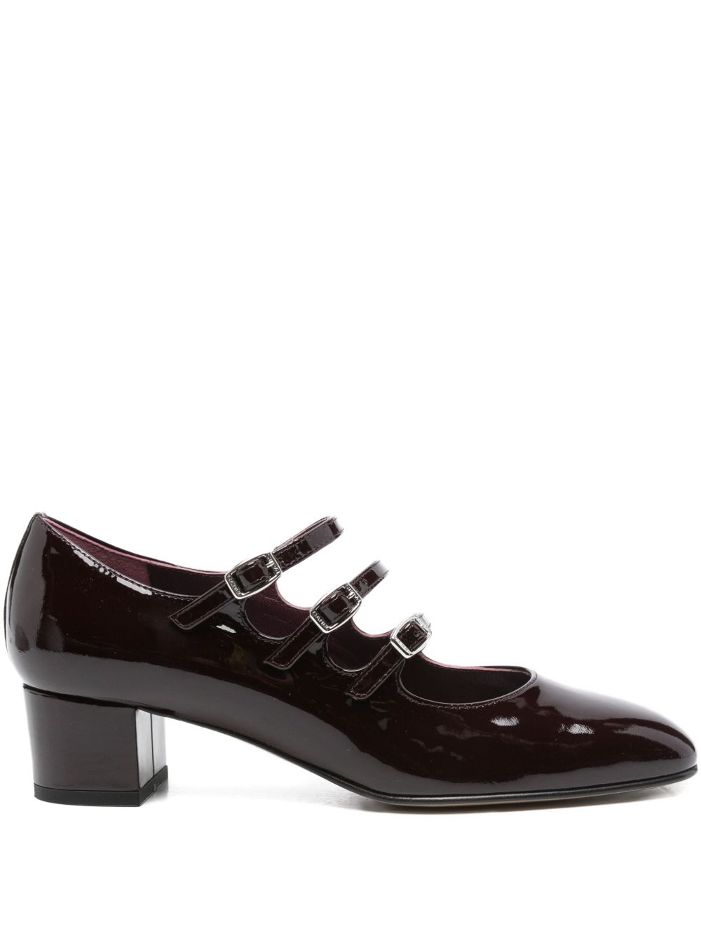 CAREL PARIS Leather Pumps with Triple Buckle Fastening and Block Heel