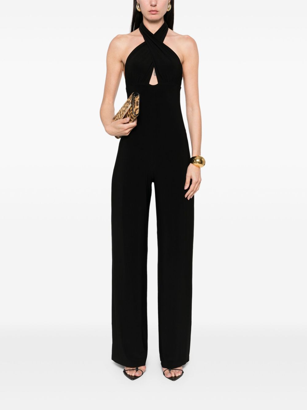 NORMA KAMALI Sleeveless Long Jumpsuit with Crossover Strap Detail and Cut-Outs