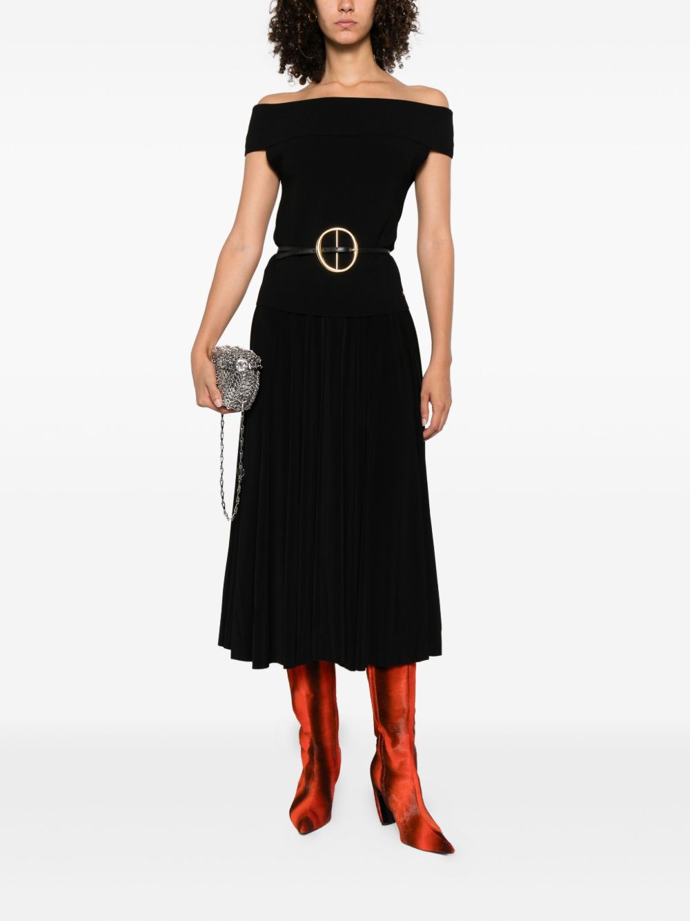 NORMA KAMALI Pleated Midi Skirt with High Waist Design