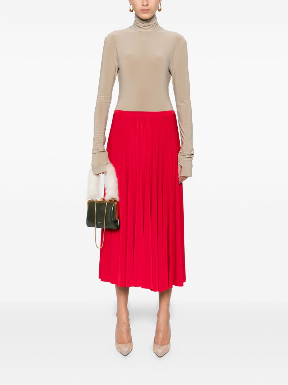 NORMA KAMALI Pleated Midi Length A-Line Skirt
