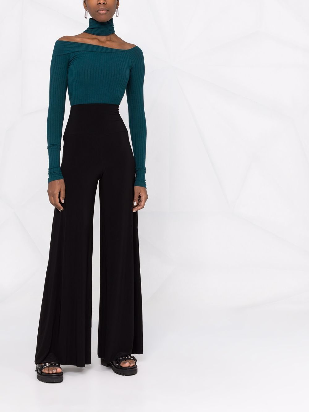 NORMA KAMALI High-Waisted Flared Trousers with Side Slit Pockets