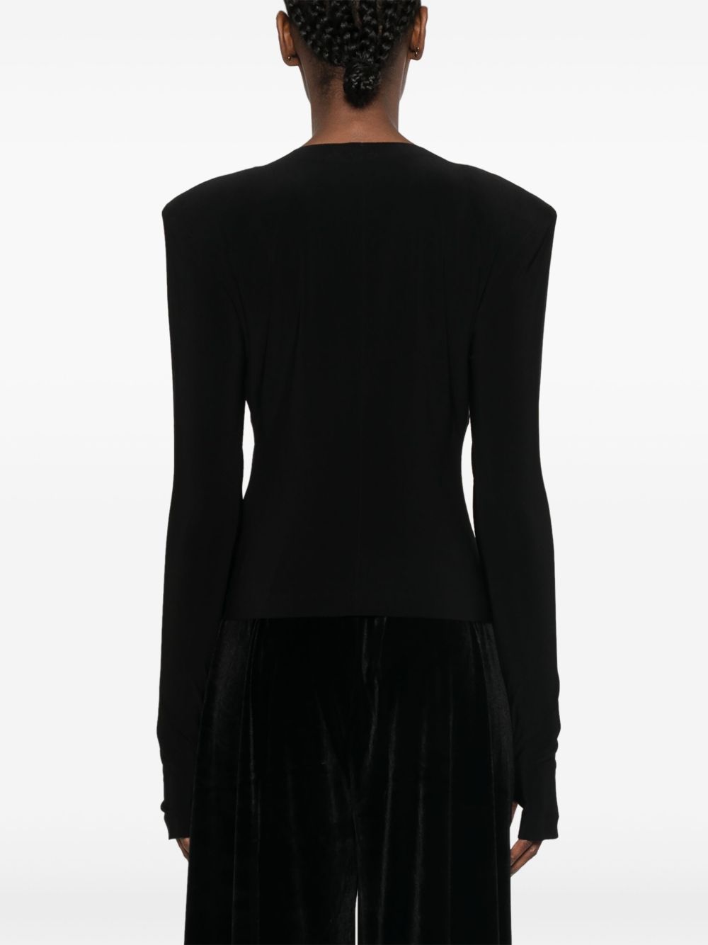 NORMA KAMALI V-Necked Long Sleeve Top with Shoulder Pads