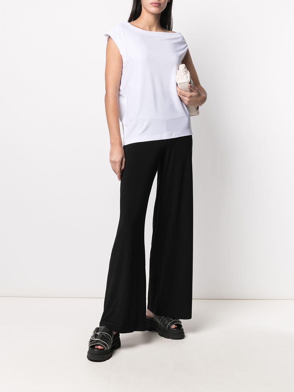 NORMA KAMALI Mid-Rise Wide Leg Ankle-Length Trousers