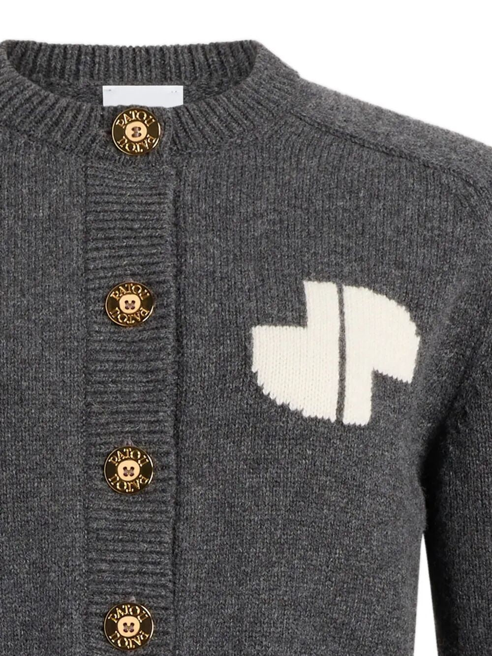 PATOU Monogram Intarsia Wool and Cashmere Cropped Cardigan