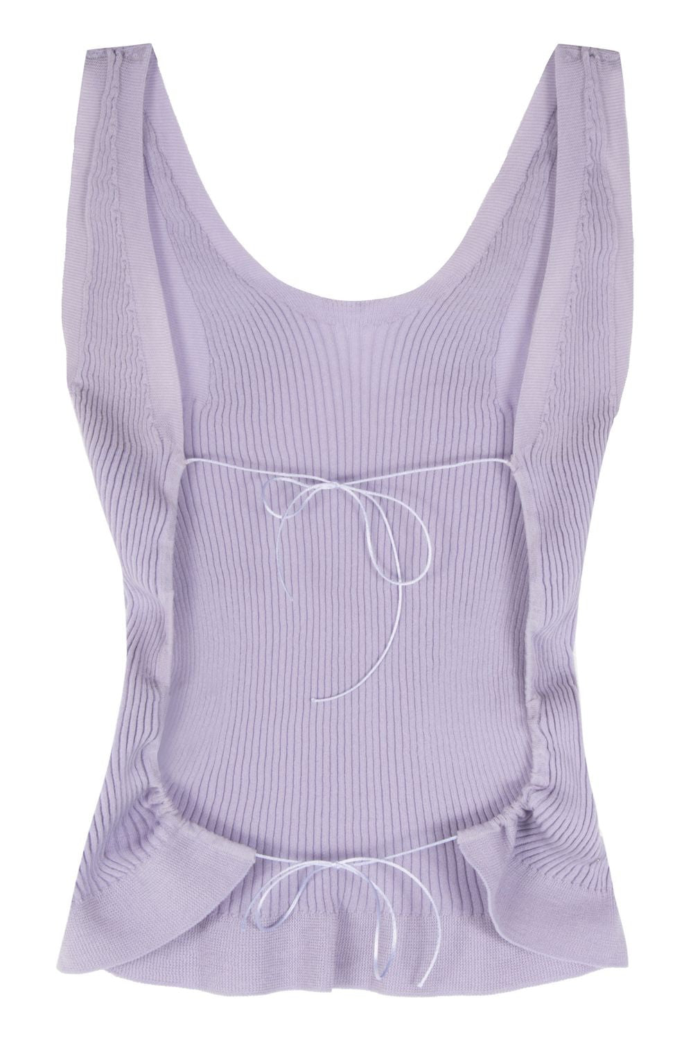 CECILIE BAHNSEN Ribbed Knit Top with Bow Back Fastening