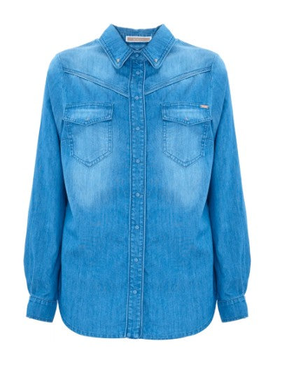 KOCCA Chic Denim Shirt for Women - Long Sleeve with Flap Pockets