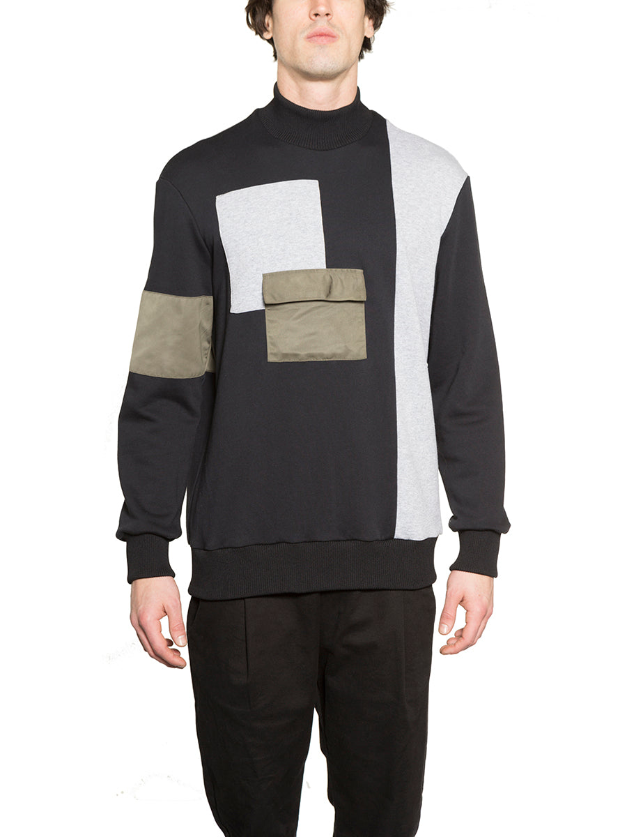 LETASCA Patchwork Sweatshirt with Standing Collar - Size M