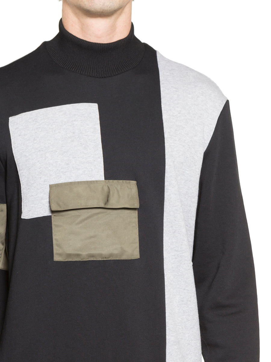 LETASCA Patchwork Sweatshirt with Standing Collar - Size M