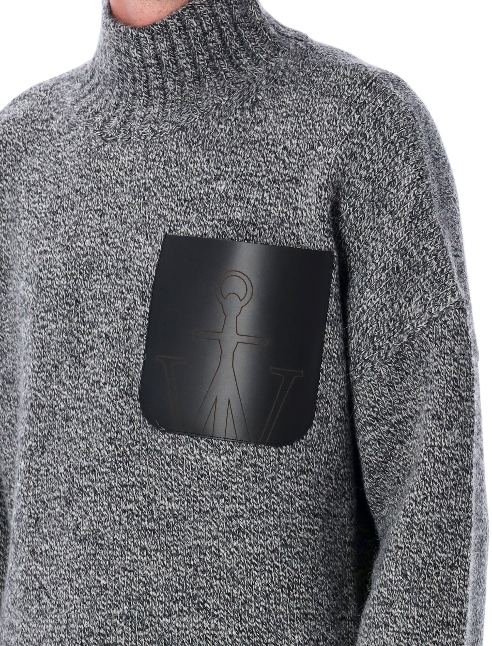 JW ANDERSON High Neck Knit with Leather Patch for Men
